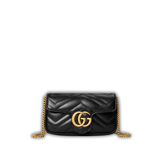 Chevron leather GG Marmont super mini bag, black with gold-tone GG clasp