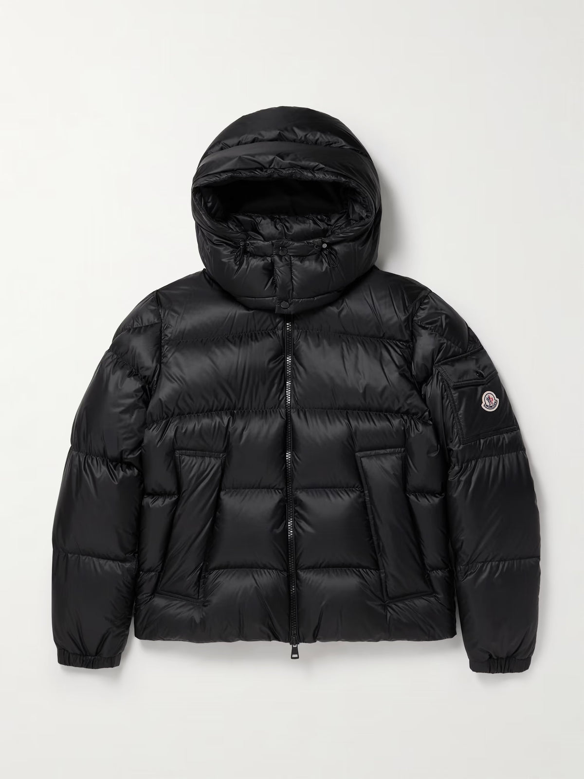 MONC Couyere down jacket, black hooded puffer with front zipper