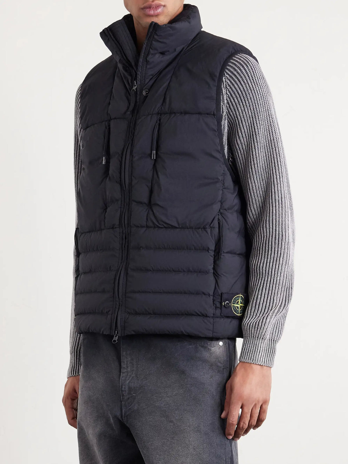 Quilted down gilet with full-zip front and logo badge at side hem