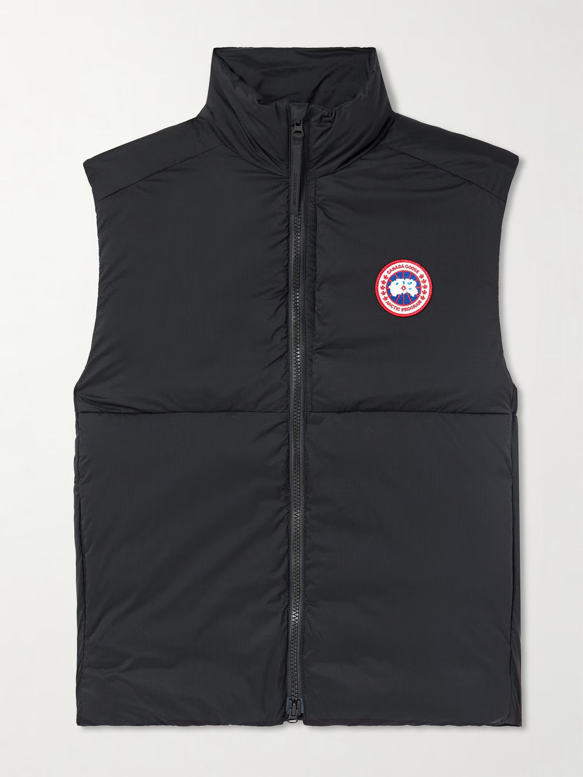 Canada Goose Lodge quilted ripstop down gilet, black, full-zip front with chest patch