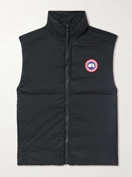 Canada Goose Lodge quilted ripstop down gilet, black, full-zip front with chest patch